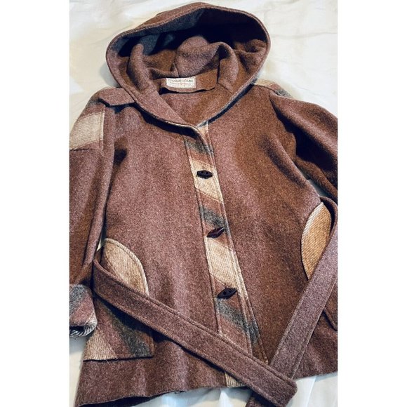 Vintage Casa de Lana 100% Virgin Wool Hooded Belted Retro Coat Women’s Size 9/10 - Picture 10 of 14